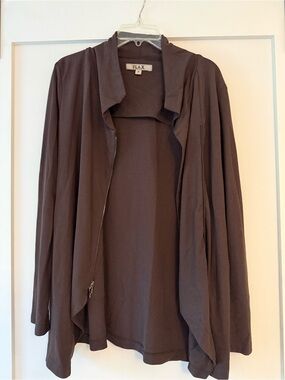 Flax Brown Draped Open Zip-Front Jacket
